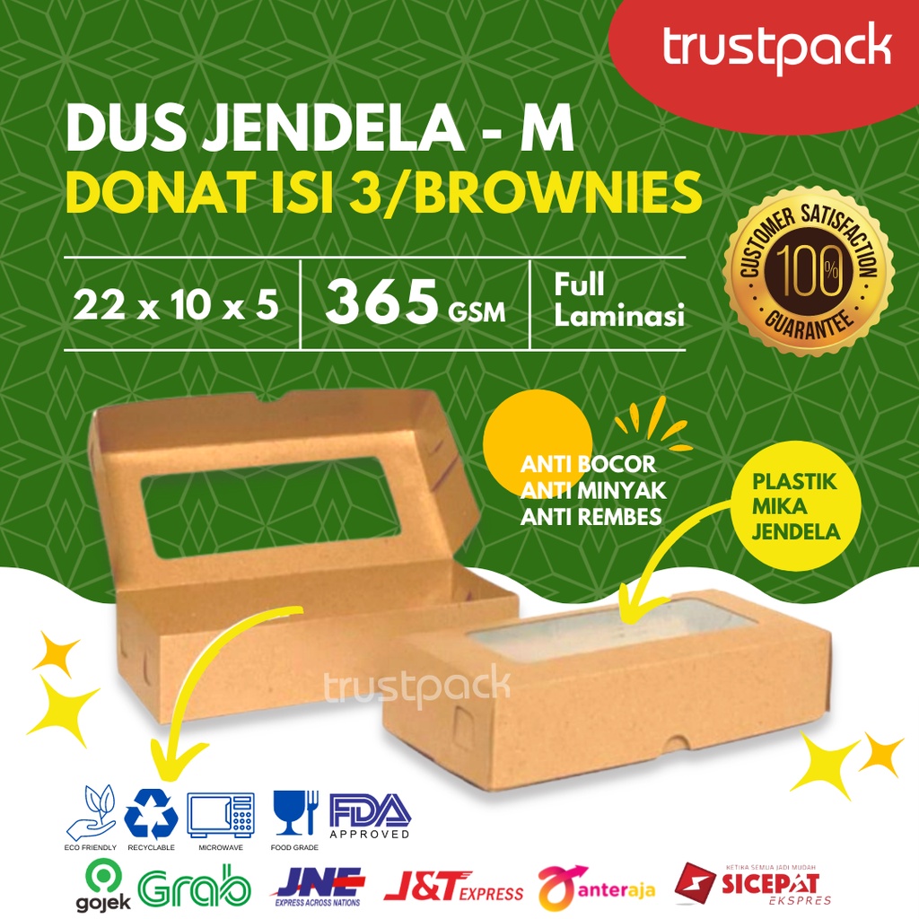 Dus Brownies M/Dus Donat Isi 3 Kraft Laminasi 22X10x5/dus roti JENDELA