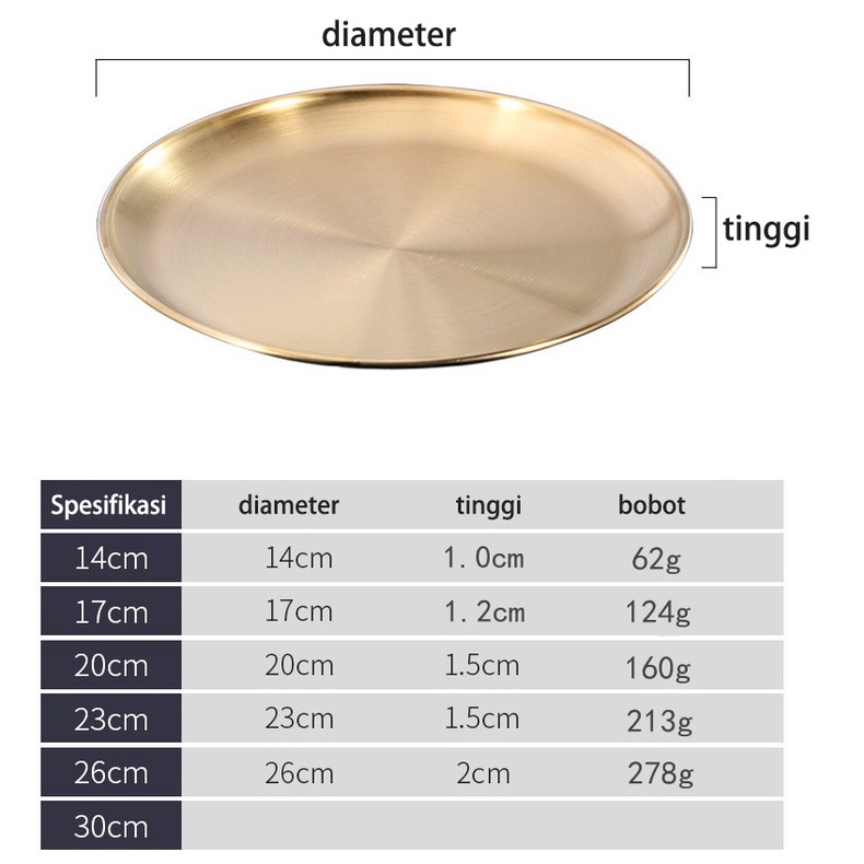 Mi.more Piring Makan Gold/Piring Dekorasi Stainless Steel European 14/17/20/23/26cm