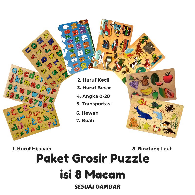 Rapid Toys Isi 8 / Paket Puzzle Kayu Edukasi Pmbelajaran Murah Kualitas SNI Sesuai Gambar