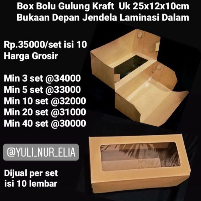 

RB Box Bolu Gulung Kraft 25x12x10cm Bukaan Depan Jendela Laminasi Dalam Dijual Per 10