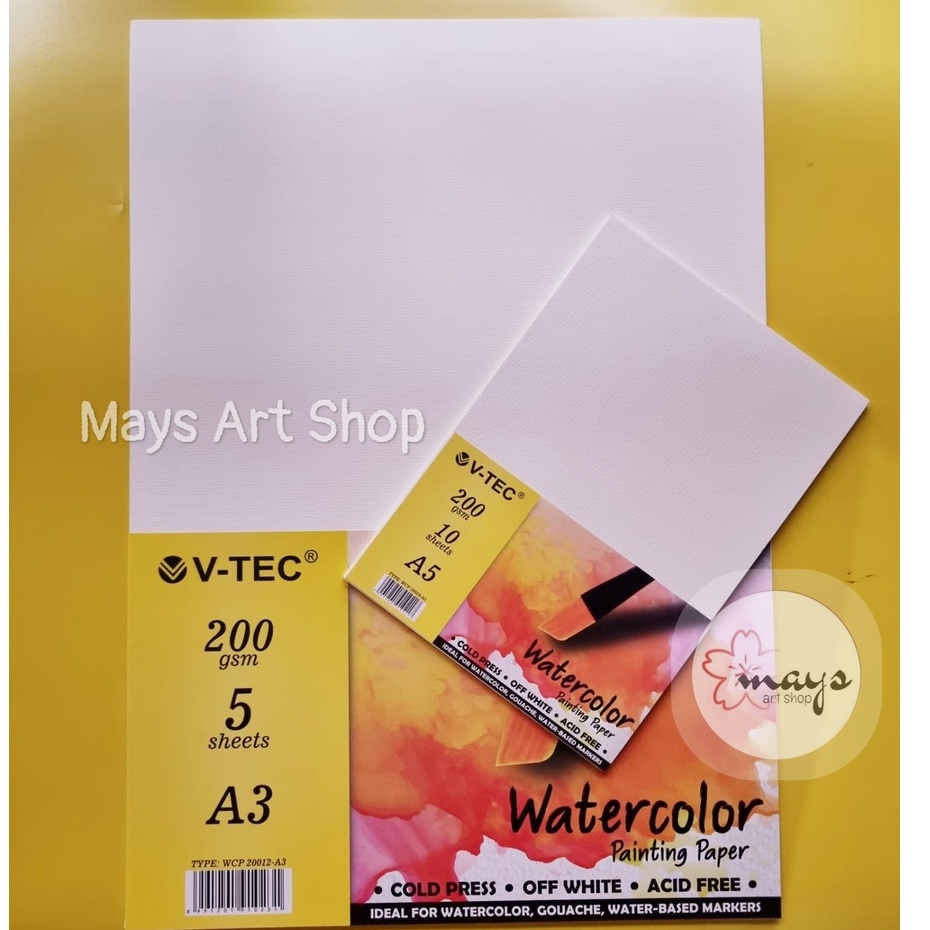 

Watercolor Painting Paper A3 A5 V-Tec 1 pak 200 gsm / Kertas Gambar Lukis Vtec Cat Air Watercolour Ukuran A3 dan A5