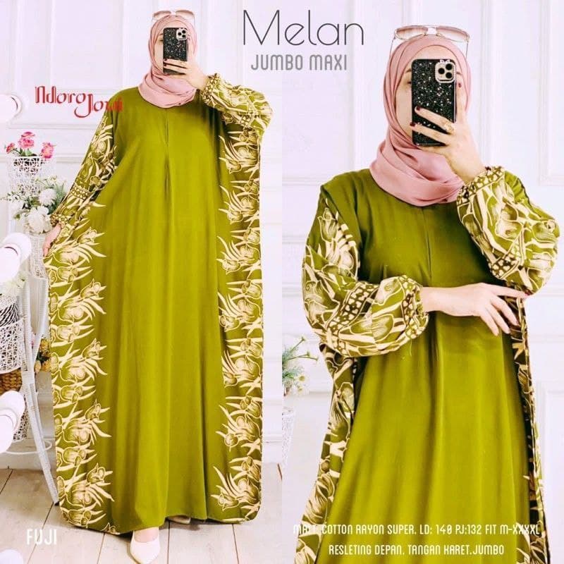 Melan Jumbo Maxi Kaftan Wanita Jumbo Rayon Premium Gamis Dress Kekinian Bigsize LD 140 cm