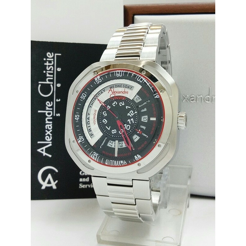 ALEXANDRE CHRISTIE WATCH AC 3035 PRIA AUTOMATIC JARUM RED SILVER ORIGINAL