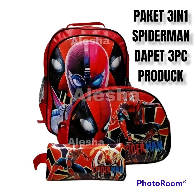 TAS RANSEL 3IN1 KUMPLIT KARAKTER BATMAN DAN SPIDERMAN BANYAK BONUSNYA