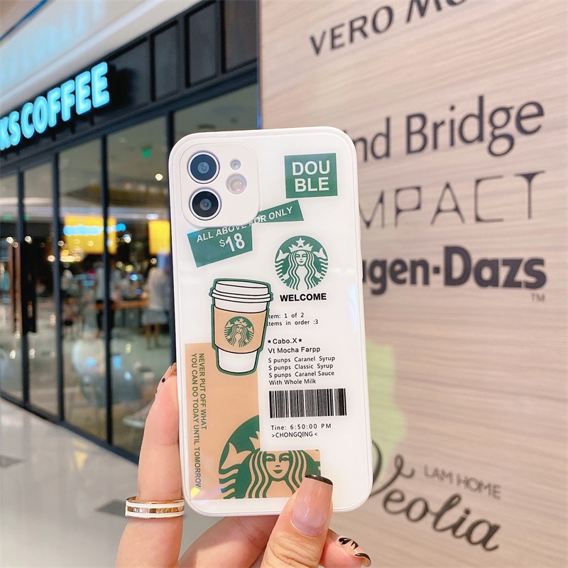 Hard Case Tempered Glass Motif Starbucks Untuk Iphone 7 8 Plus X Xs 11 12 13 Pro Max