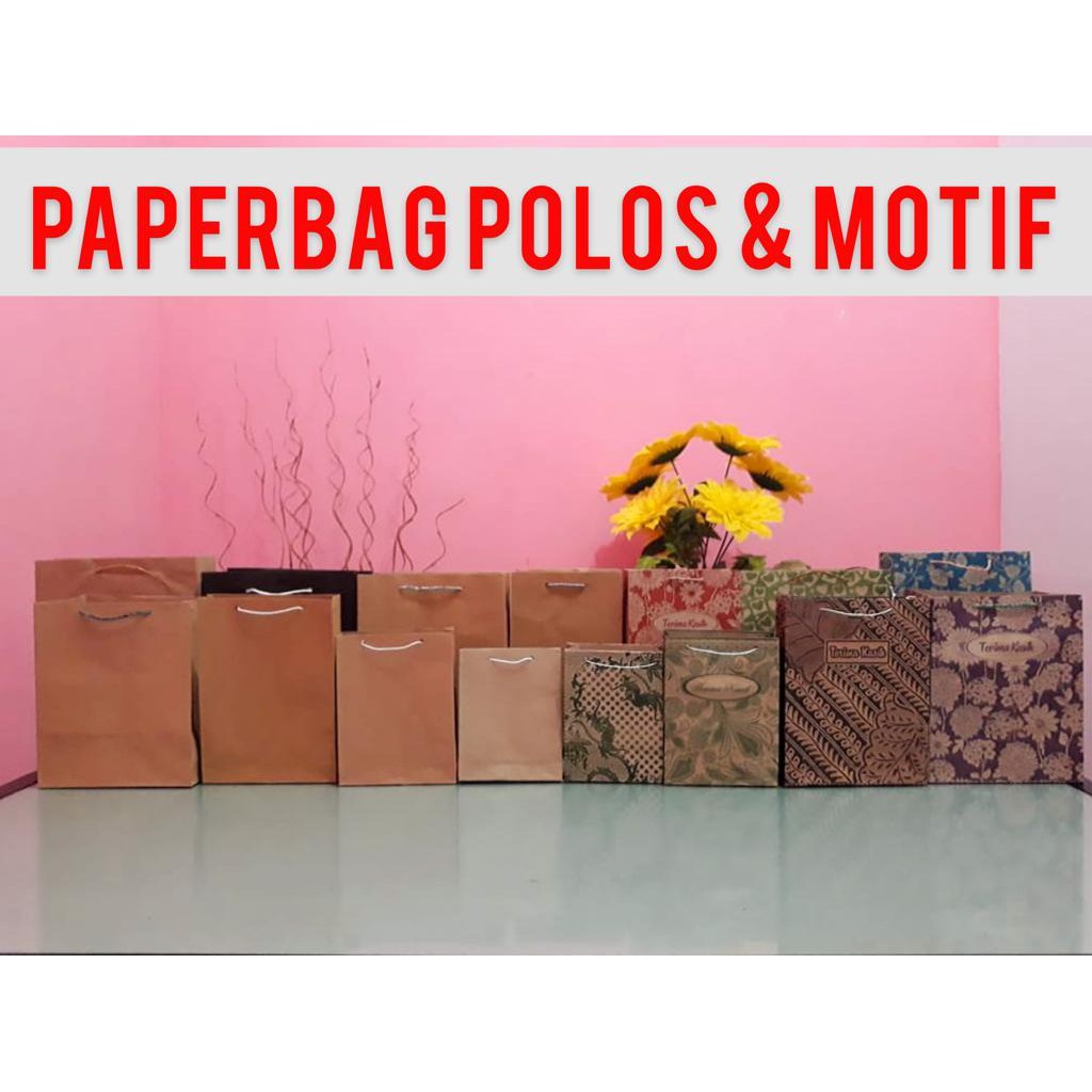 Paper bag polos coklat dan motif batik / paperbag tas kertas mini kecil