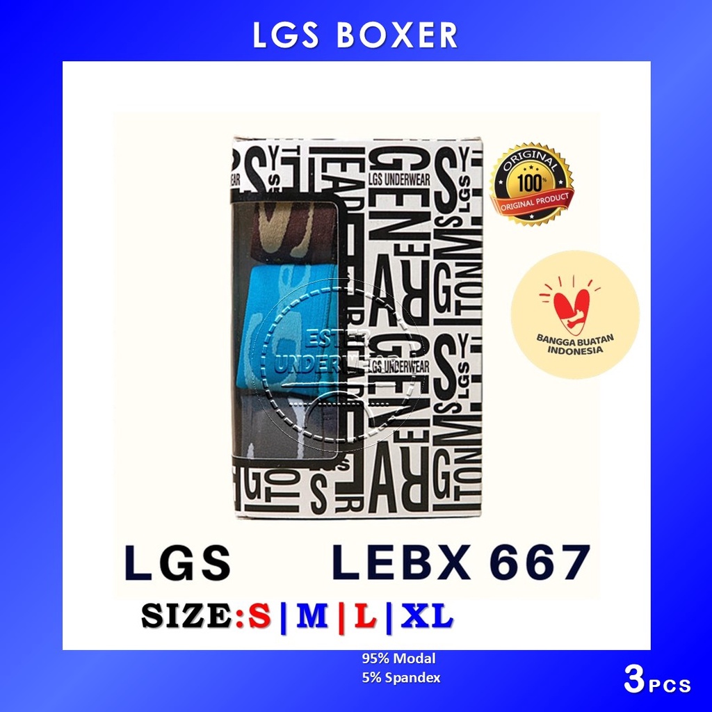 Celana Boxer Pria LGS 667 ISI 3Pcs |Celana Boxer Bahan Modal Spandex