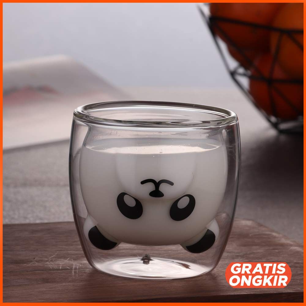 Cangkir Kopi Anti Panas Double-Wall Glass Panda 230ml BGD1