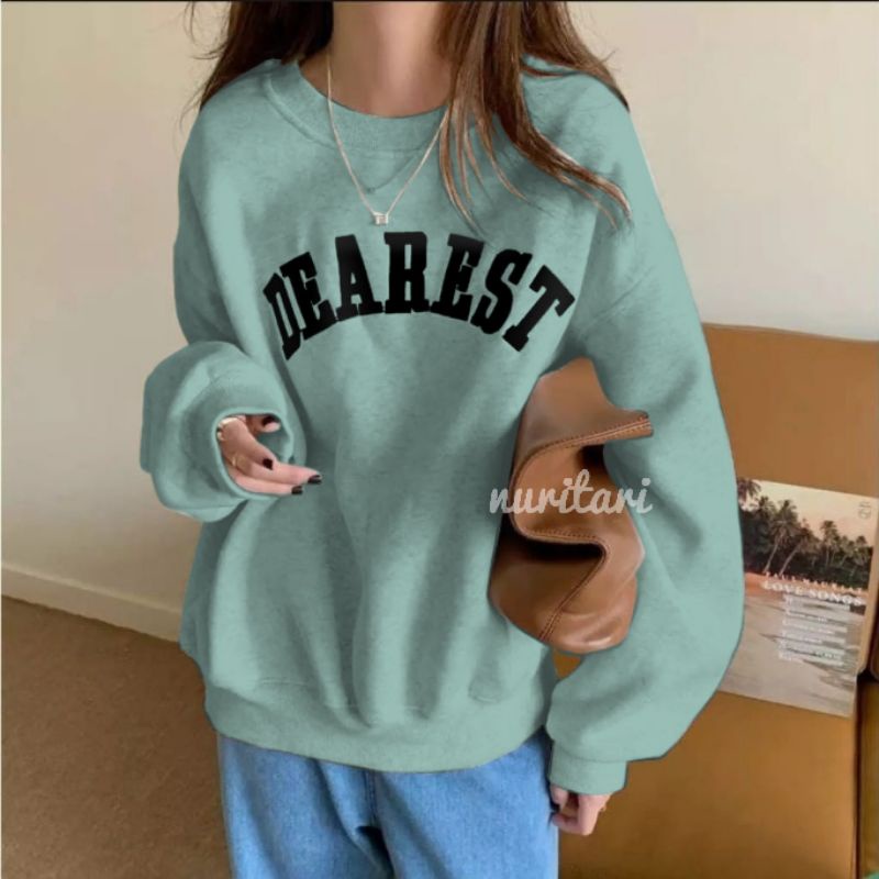 DEAREST BAHAN FLEECE SWEATER OBLONG CREWNECK WANITA-Mint
