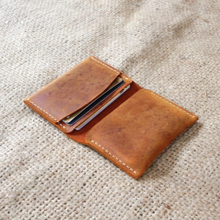 Dompet kartu Pria lipat dua slim Card Wallet Holder Simple Tipis Kulit Asli