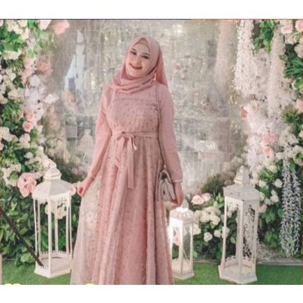 Gaun Gamis Pesta Mewah kondangan nikahan Lebaran busui Brukat brokat Wisuda Remaja muslimah / brukat