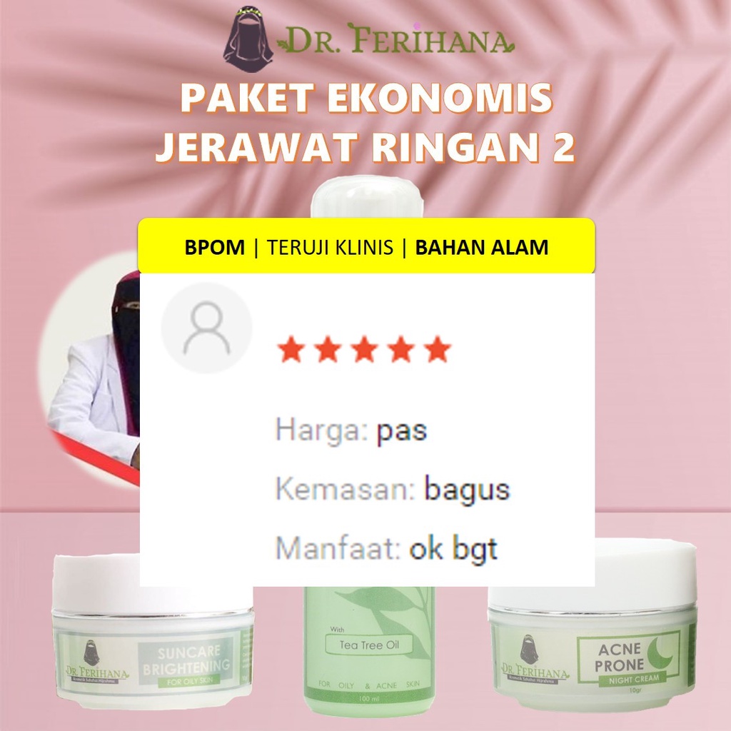 Paket Ekonomis Jerawat Ringan 2 dr. Ferihana Cosmetics &amp; Skincare Merupakan Paket Perawatan Wajah untuk Kulit Berjerawat dan Berminyak yang Terdiri dari Facialwash Krim Siang SPF 33 Krim Malam