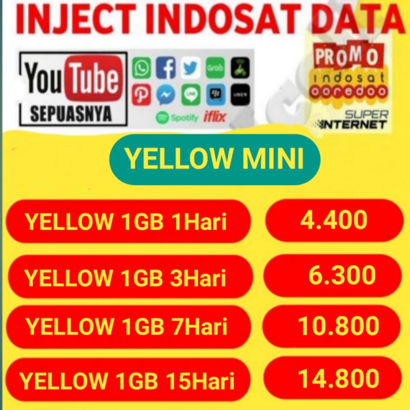 Isi Kuota Paket Data internet Indosat Yellow 1Gb MURAH (Diisi ke no langsung)