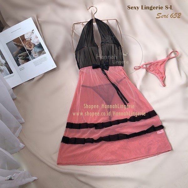 Size S M L, Hannah Lingerie Original, Baju Tidur Seksi Warna Pink CantikTransparan Seksi Hot Isi Seserahan 652