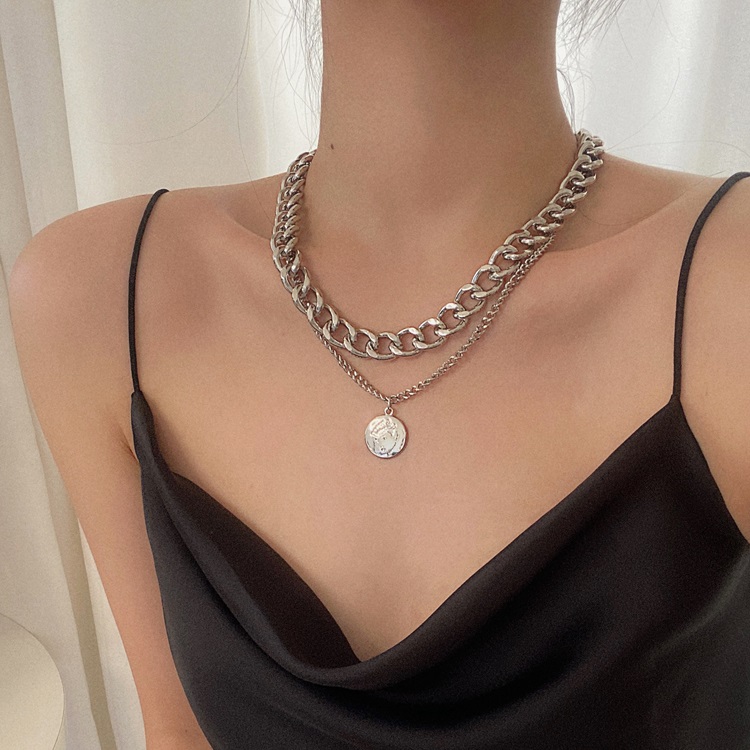 Fashion Avatar Pendant Multilayer Necklace Gold Silver Chain Punk Choker Necklace Women Jewelry Accessories