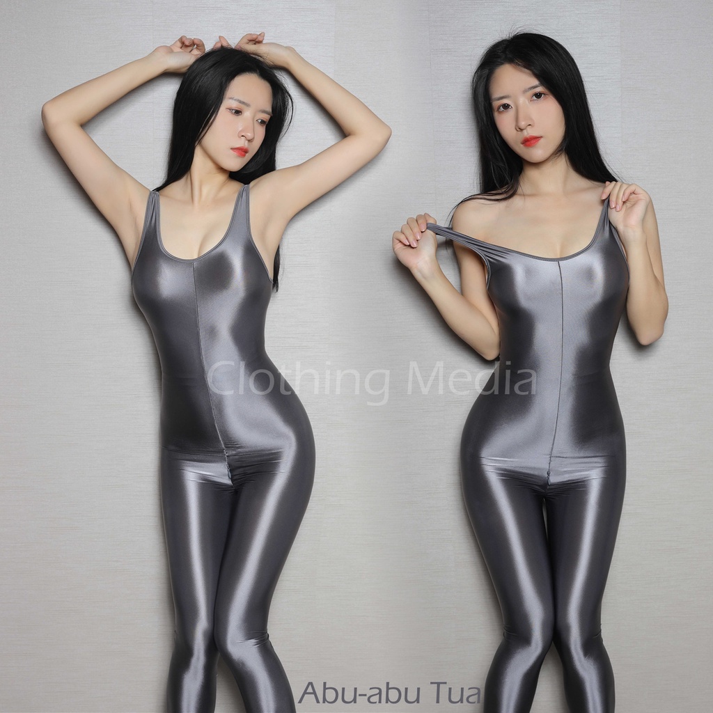 Bodysuit Silky Jumpsuit Warna Satin Glossy Premium Zipper Halus Catsuit