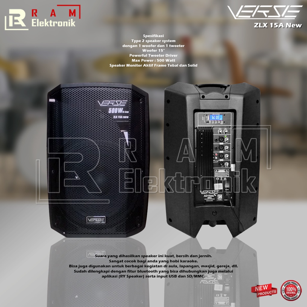 Speaker Aktif 15 Inch VERSE ZLX15A / ZLX 15A NEW Original Harga 1 Pasang