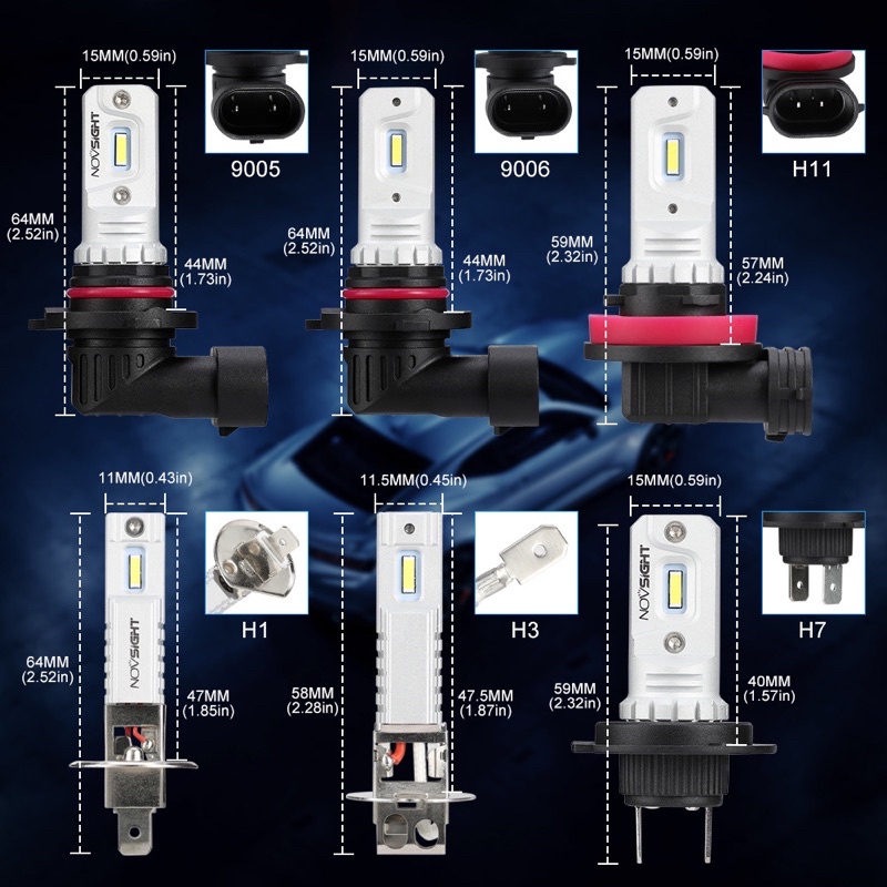 LAMPU LED MOBIL NOVSIGHT H1 H3 H7 H8 H11 H16 HB3 HB4