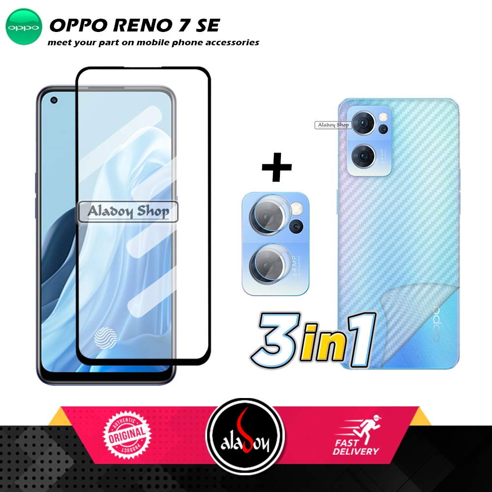 PAKET 3 IN 1 Tempered Glass Layar Oppo Reno 7 SE Free Tempered Glass Camera dan Skin Carbon