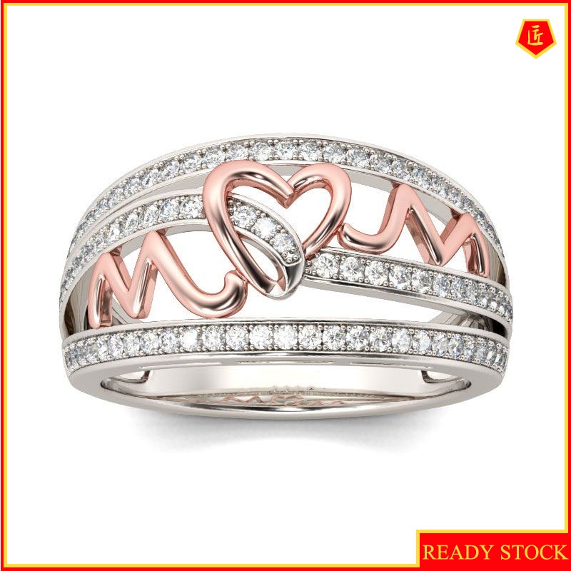 [Ready Stock]Heart-Shaped Mom Ring Rose Gold Color Separation Mother's Day Gift