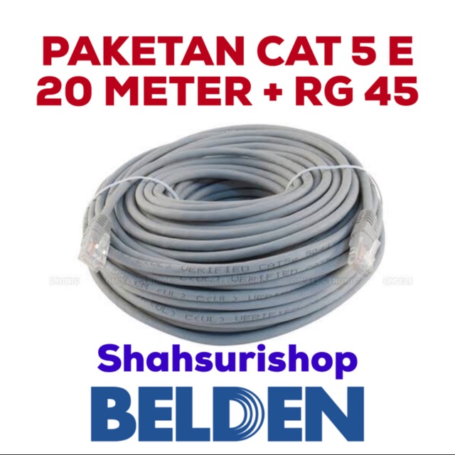 PAKETAN KABEL UTP LAN DATA CAT 5E CAT5E USA 20 M METER + RG45 AMP