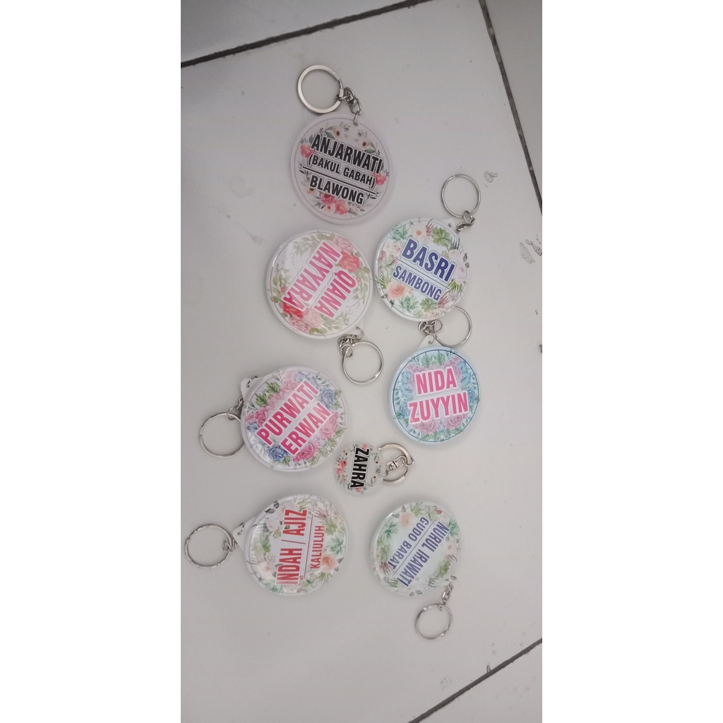 ganci custom/gantungan kunci pin/gantungan kunci botol/gantungan kunci cermin/akrilik/ganci huruf