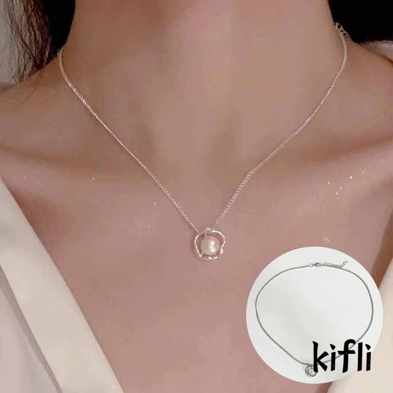 Kalung Rantai,Liontin Bunga Mawar,Hollow Hias Mutiara,Imitasi Mewah,Untuk Wanita