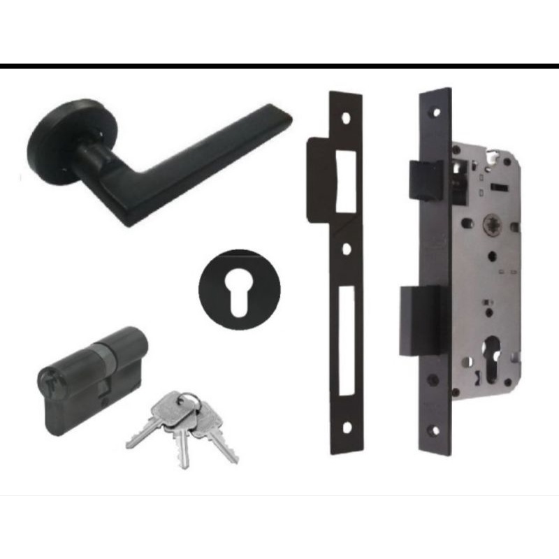 Handle Roses Black Dekkson 0039 Set Mortise Body Kunci Cylinder Hitam