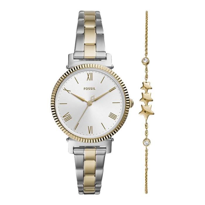 Jam Tangan Wanita Fossil Daisy ES4914SET Silver Dial Dual Tone Stainl