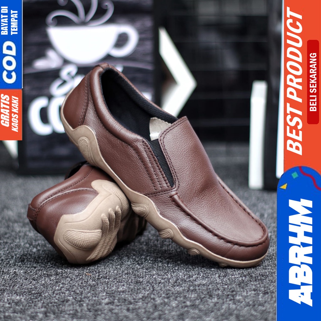 Abrhm Baran - Sepatu Formal Casual Pria Pantofel Kulit Asli Kerja Hitam