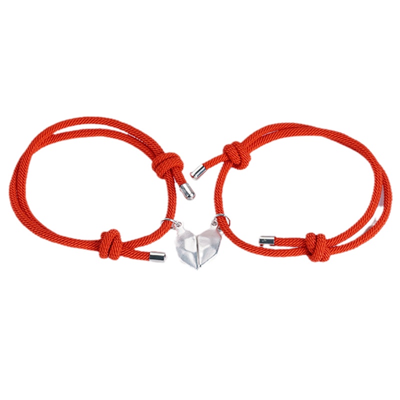 Fancyqube 2pcs Gelang Tali Kepang Magnetik Liontin Hati Bahan Stainless Steel Untuk Pria Dan Wanita