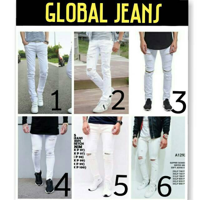 Celana Jeans Sobek Putih Pria Premium / White Ripped Jeans Men Korea Style / Jeans Pria Putih Polos