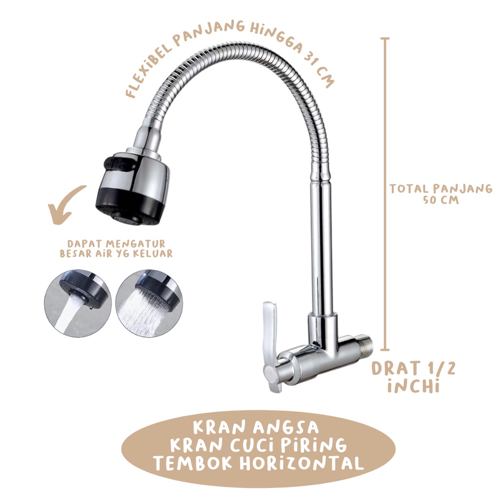 Kran Keran Air Angsa Fleksibel Wastafel Tembok Sink Minimalis Premium Stainless Kuningan Cuci Piring horizontal129320