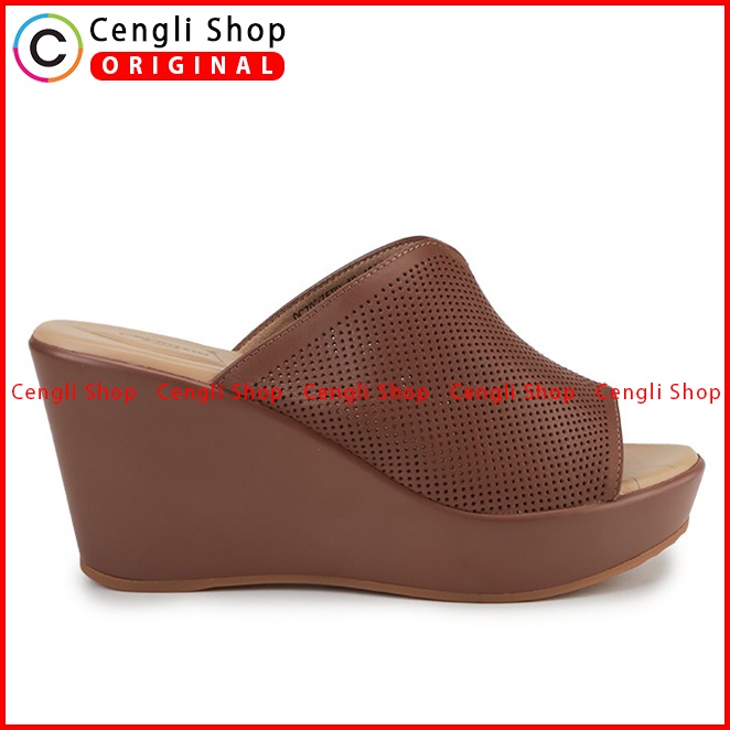 SANDAL WEDGES KULIT OBERMAIN WANITA ORIGINAL ASLI TERBARU COKLAT OW37