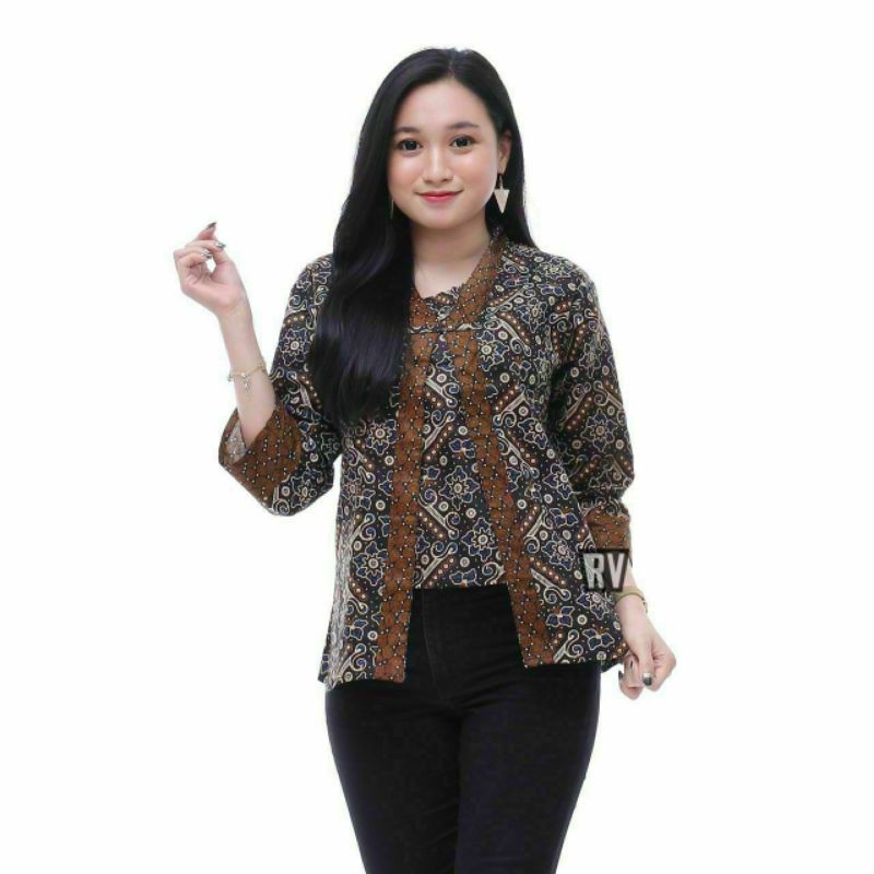 Baju Batik Wanita Atasan Blus Pekalongan Murah Terbaru Modern Seragam Resepsi Kantor Kerja / 5-rv11