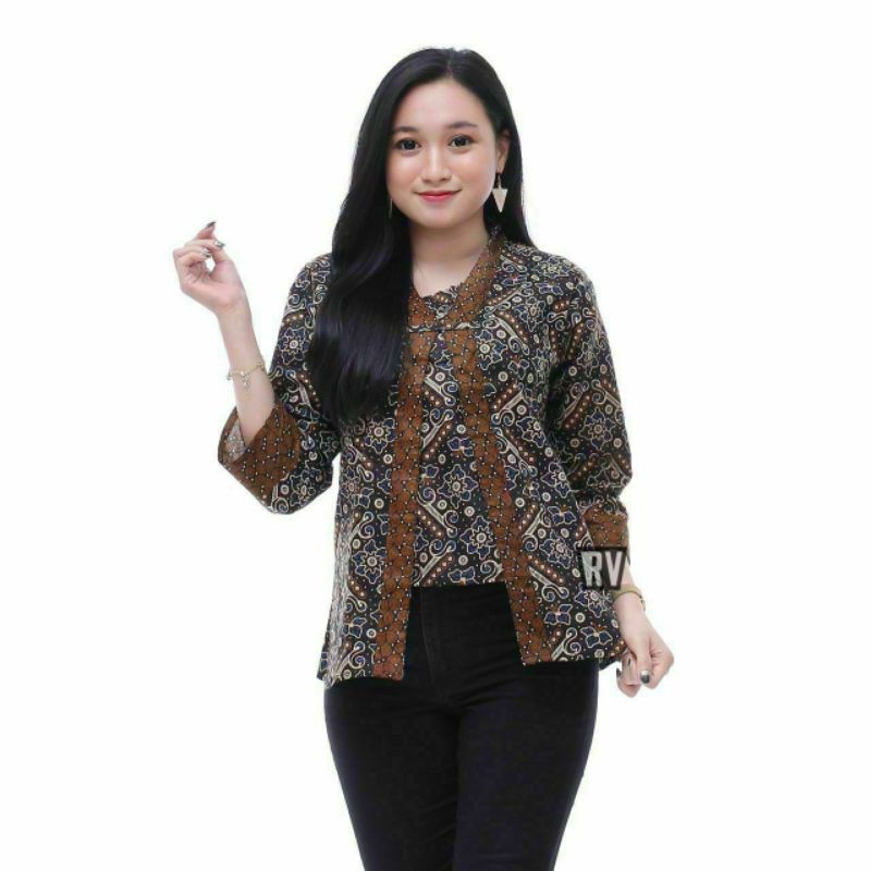 Batik wanita ASJ SA HRB026 Kenongo Kemeja Tosca Pendek kerja kantor-Ht