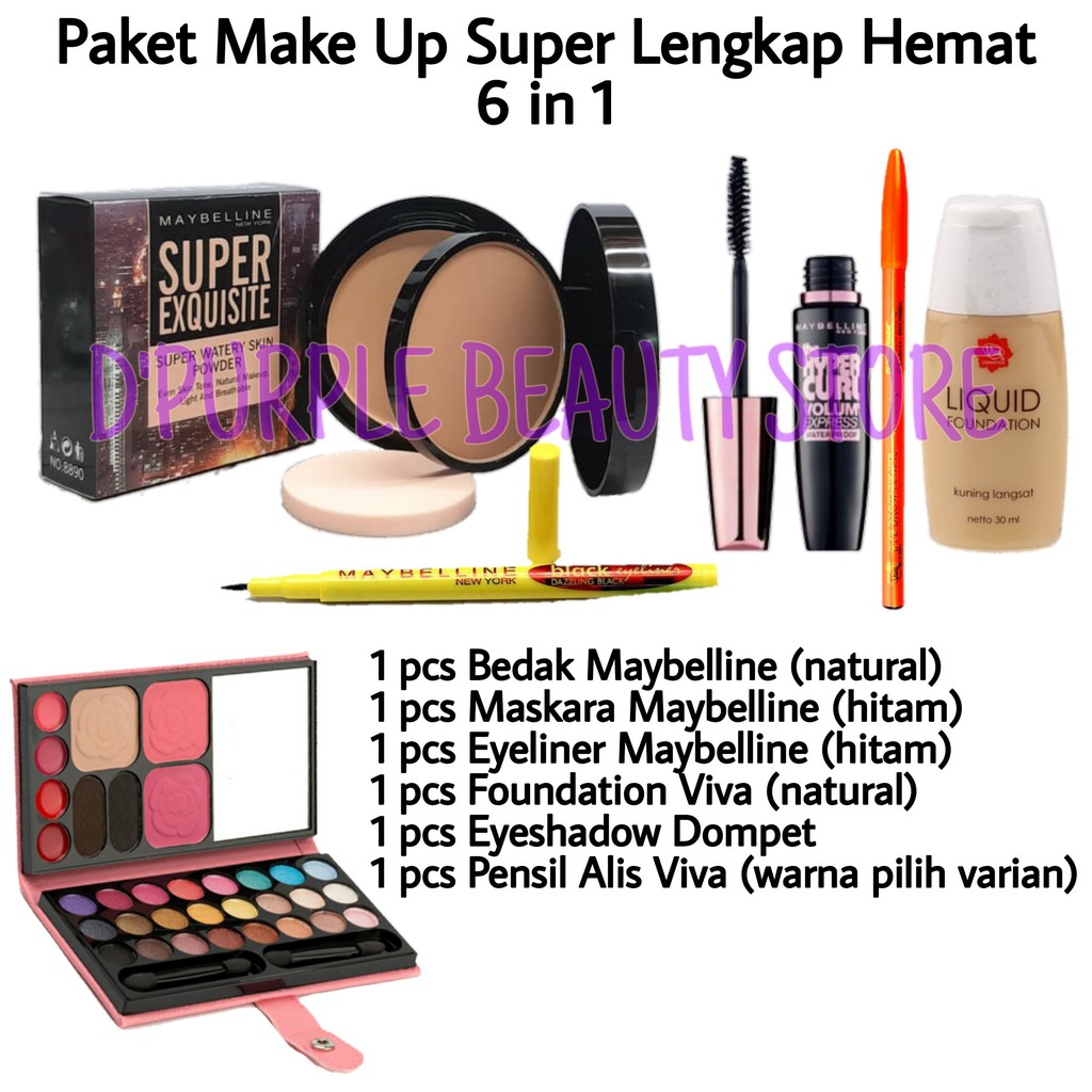 Paket Makeup Super lengkap Hemat Maybelline 6 In 1 -Paket Kosmetik Super lengkap Hemat Maybelline