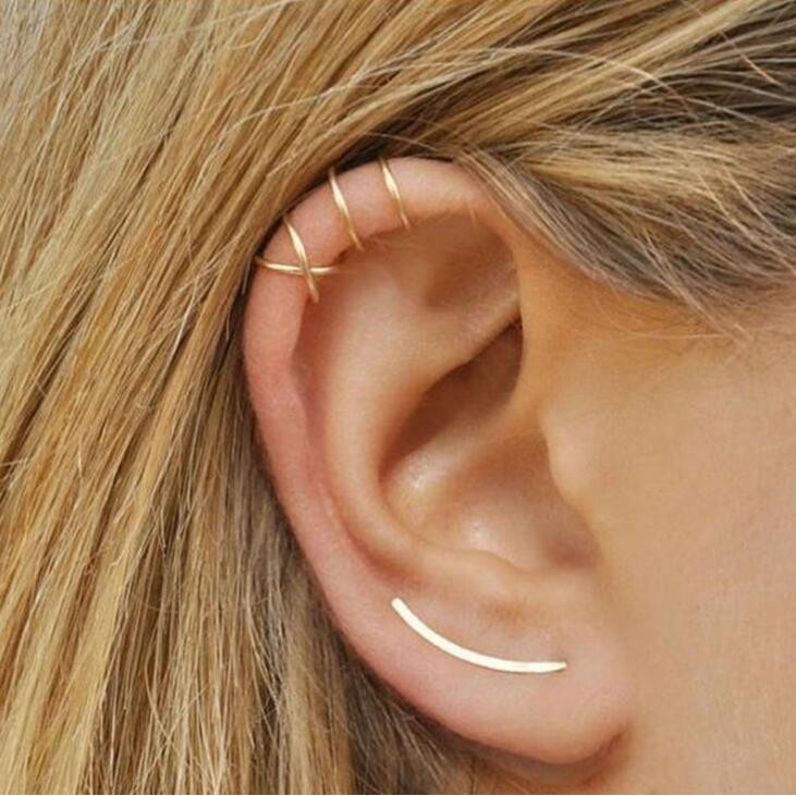 【TERSEDIA &amp; COD】1Pcs Girls Wrap Tidak ada Piercing Earrings Cuff Cartilage Ear Studs Clip On Earring Baru