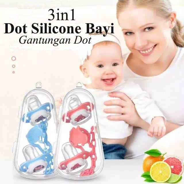 (Pimenova) Empeng Dot Bayi 2PCS + Rantai Tali + Box penyimpanan empeng Paket Gigitan Bayi tali empeng tali dot