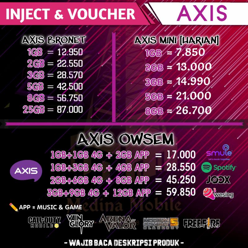 INJECT DAN VOUCHER ISI ULANG PAKET DATA AXIS BRONET MINI OWSEM MURAH
