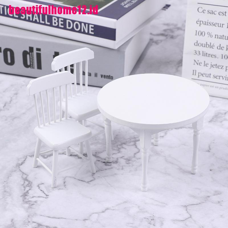 【beautifulhome12.id】3Pcs/Set 1/12 Doll House Mini Furniture Dining Table Chair Set Toy Model Decor