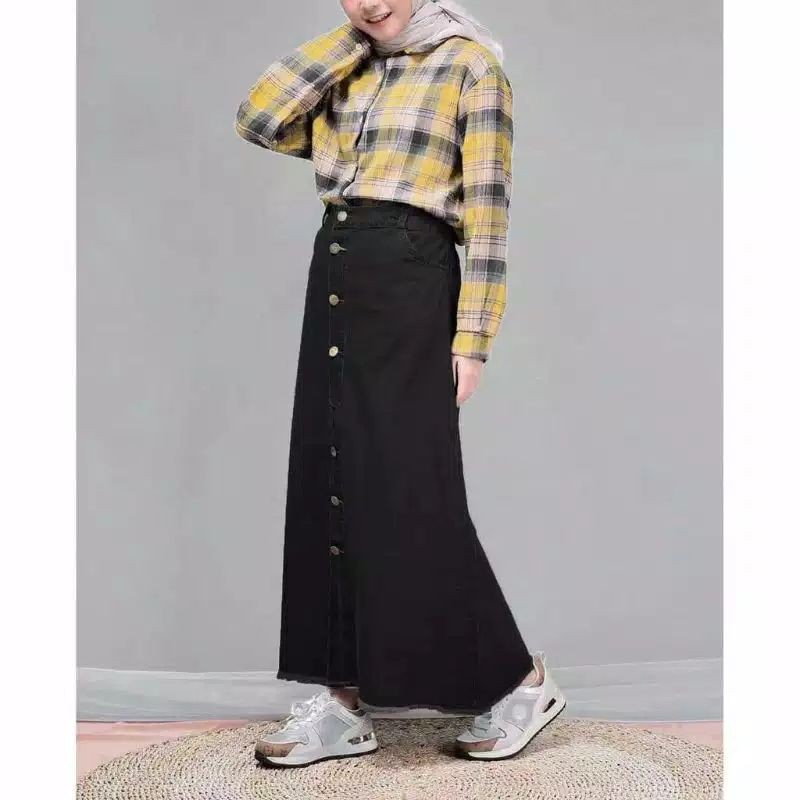 rok panjang jeans kancing / rok button skirt