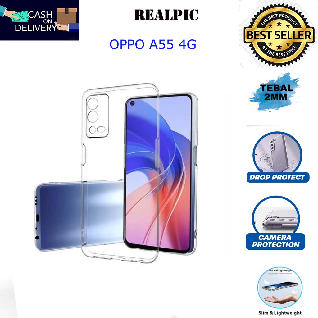 Case OPPO A55 4G Casing Clear HD KETEBALAN 2MM BENING TRANSPARAN TPU Premium Softcase