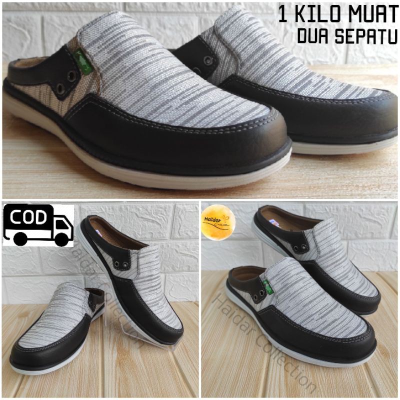 Bustong Pria Slop Selop Cowok Sol Karet Sepatu Sandal Kulit Premium Kasu Kerja Santai Formal