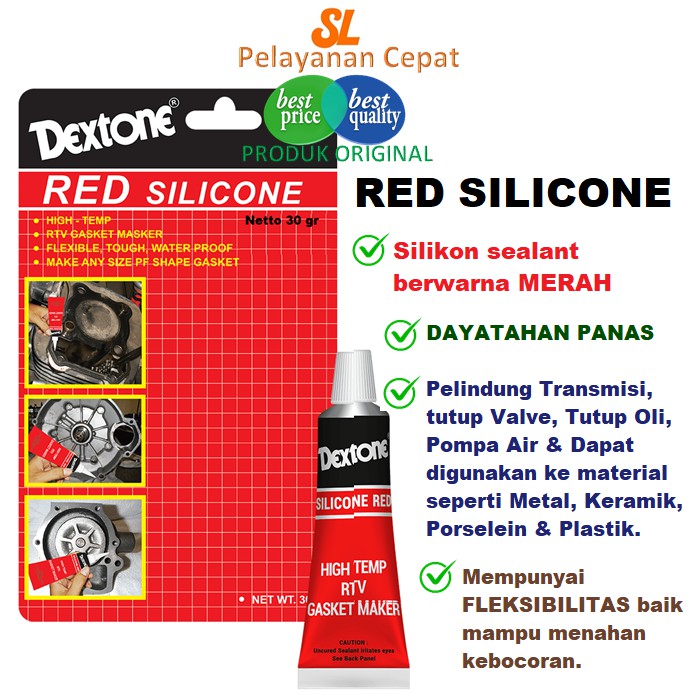 Lem Packing Gasket Mesin RTV Sealant Dextone Red Silicone Tahan Panas 30 gr