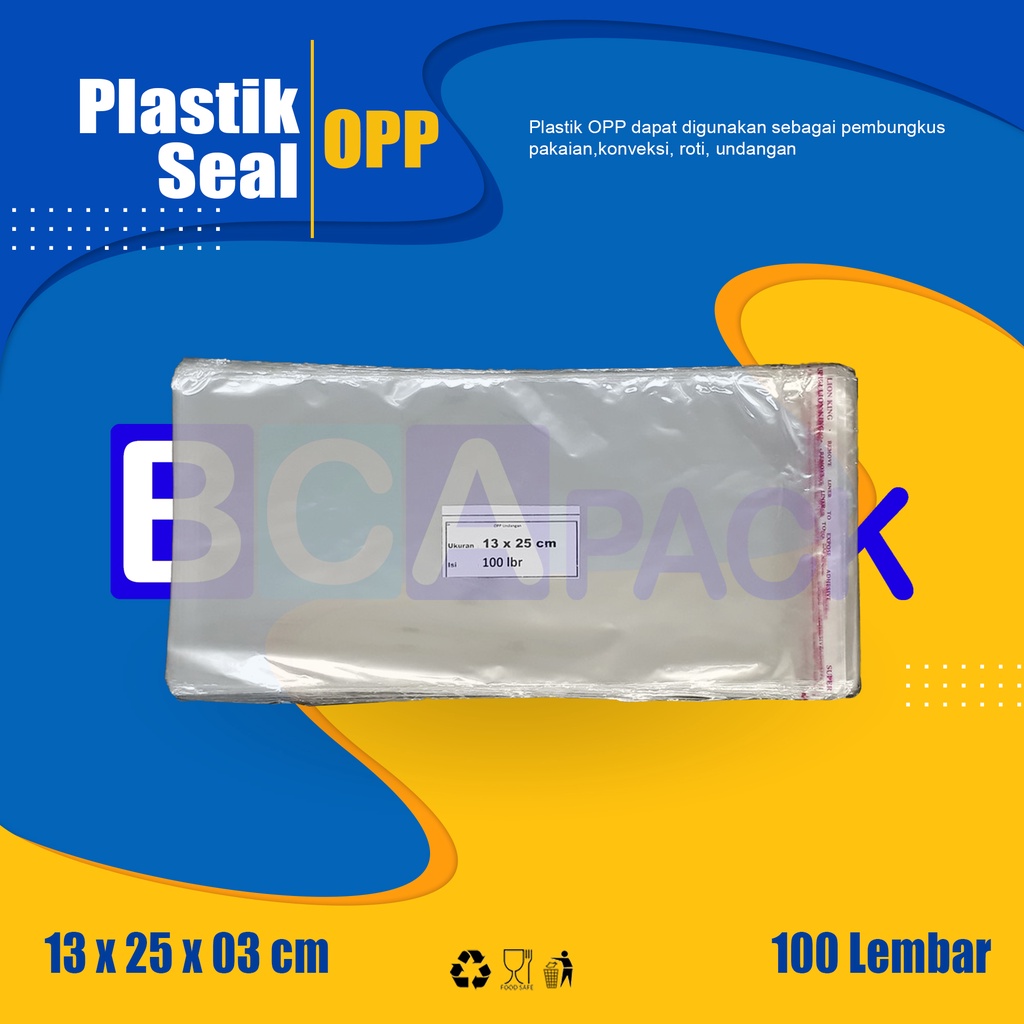 

PLASTIK SEAL OPP UKURAN 13 X 25 X 03 - PLASTIK KEMASAN BENING ISI 100 LEMBAR