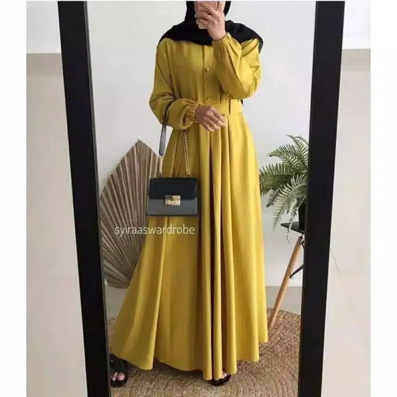 GAMIS VELA KREM /* BAJU GAMIS WANITA /  GAMIS MONABELT BUSUI BUMIL DRESS MOSCREPE PREMIUM