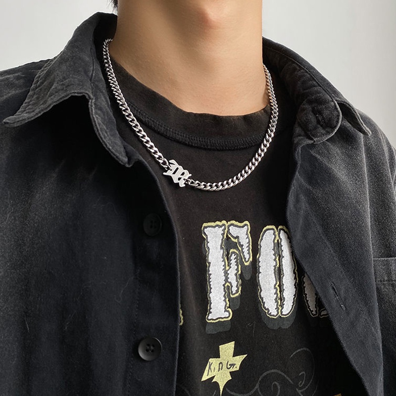 Hip Hop Wild M Letter Pendant Necklace Male Simple Cuban Chain