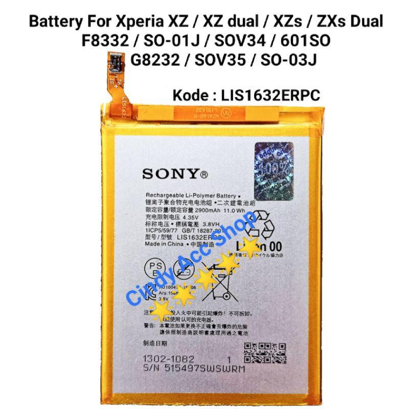 Baterai Batre Sony Xperia XZ XZ Dual XZs XZs Dual SOV35 F8331 G8231 LIS1632ERPC Original Battery