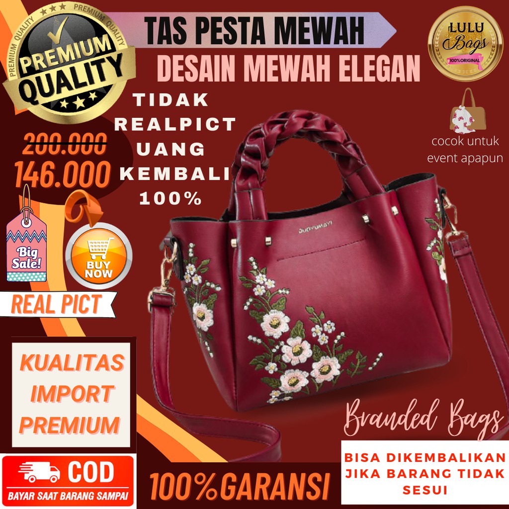 lu09 tas pesta mewah ibu wanita kondangan arisan kerja handbag jinjing slempang branded elegan impor